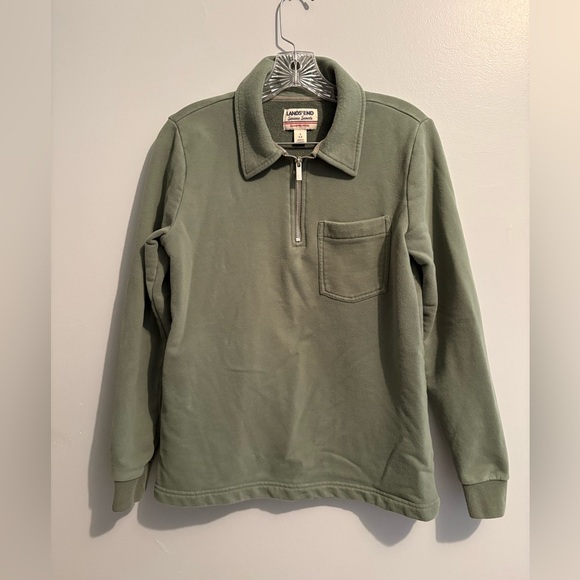 Lands’ End Women’s Small Serious Sweats Green Long Sleeve Quarter Zip Sweater - Picture 1 of 16